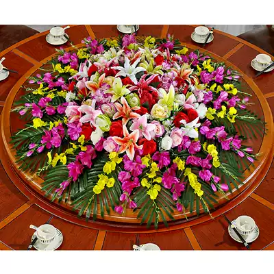 Hotel round dining table flower simulation flower arrangement electric turntable ornaments fake flower flower art hotel flower arrangement