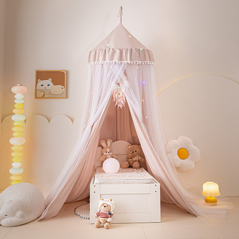 Children's Dome Mosquito Net Bed Canopy Curtain, Blackout and Dustproof Double-Layer Curtain for Home Bedroom, Princess Style Gauze, No Installation Required