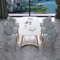 Nordic Marble Conference Table Long Table Minimalist Creative Desk Light Lavish Rectangular Rock Panels Negotiating Table And Chairs Combination