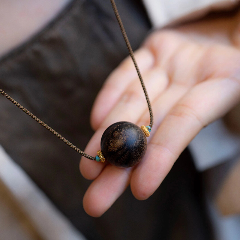 新中式文玩高品质奇楠沉香吊坠新款大颗粒单颗转运珠毛衣链项链女