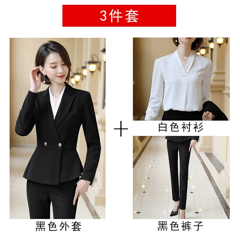 夏勤 Demi-season classic suit jacket for leisure, black set, Korean style