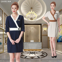 Shallow Ru beauty salon overalls female temperament high-end health Beauty Club beautician clothing dress mid-sleeve winter