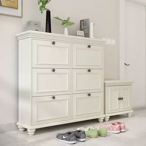 Американский стиль сплошной древесина для обувного шкафа для дома маленькая квартира Ультра -тонкая легкая роскошь вход в дверь шкаф