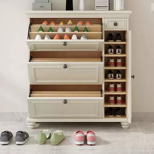 Американский стиль сплошной древесина для обувного шкафа для дома маленькая квартира Ультра -тонкая легкая роскошь вход в дверь шкаф