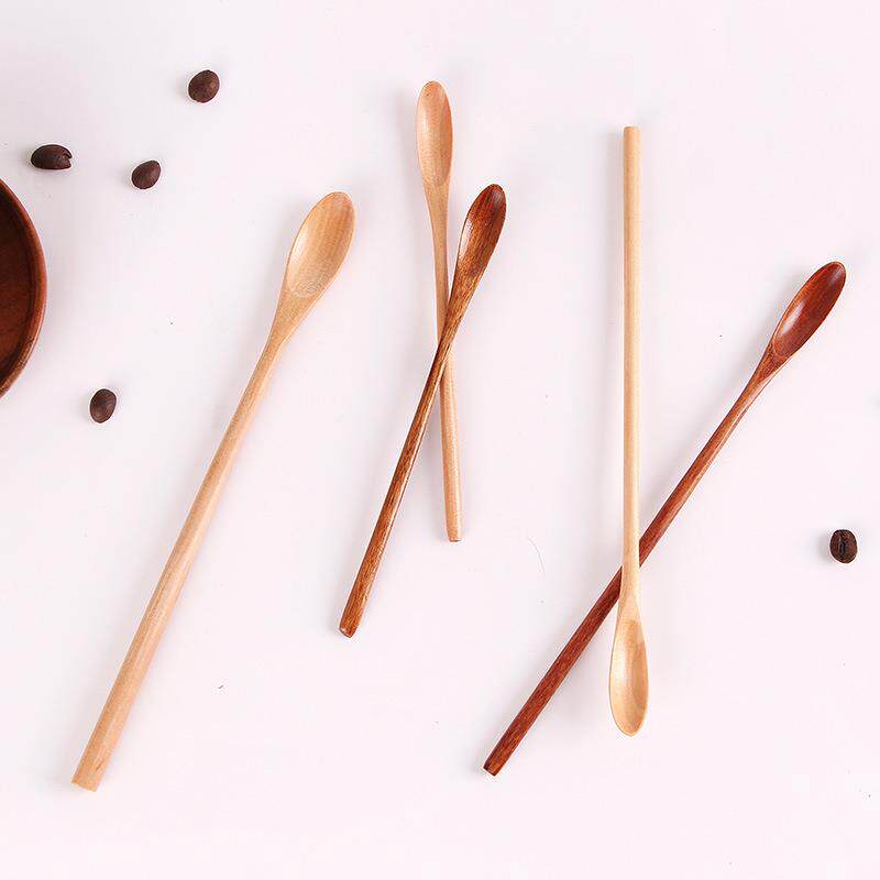 ins fruit tea sprint coffee spoon log solid wood stirring stick lengthened shank milk tea deity Cute Tune Honey Stick