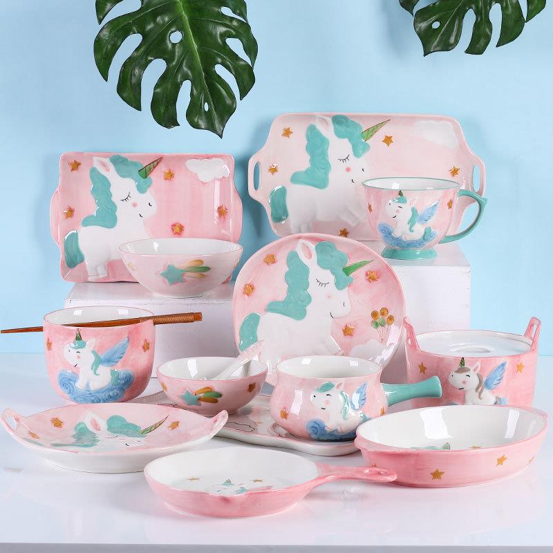 Love graces hand - made under glaze color porcelain the tableware unicorn series creative use of milk pan breakfast children rice bowls