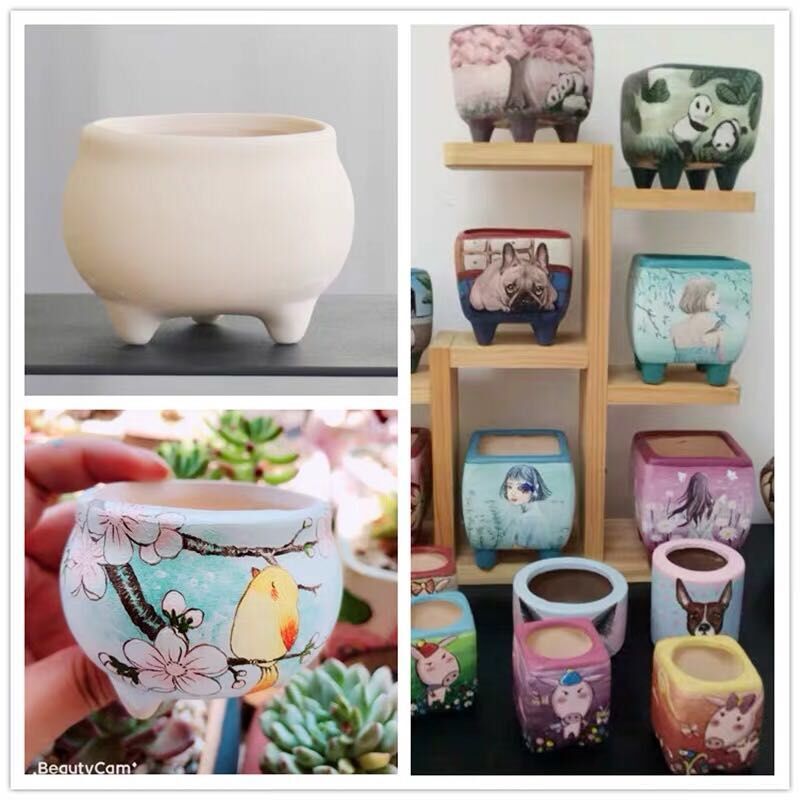 Hand thumb basin biscuit firing fleshy flower pot through pockets tao of large diameter with feet small party accused of diy Hand made flowerpot