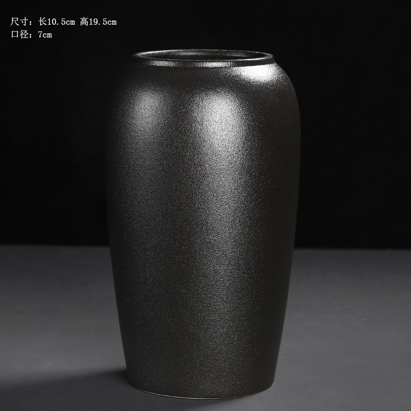Simple black ceramic vase furnishing articles porch zen retro dry flower vases, flower arranging flowers, ceramic pot furnishing articles