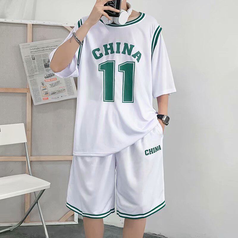 Sportswear suit female summer 2022 new loose fake two-piece basketball short-sleeved t-shirt thin section five-point shorts