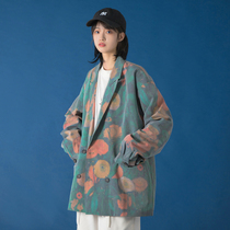 Small blazer womens design sense niche loose Korean version of spring and autumn fried street printed suit net red retro British style