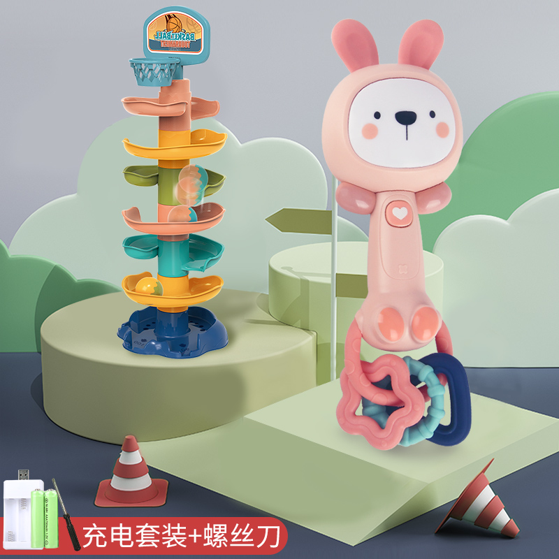 Pink Rabbit Grabs The Handshake And Rings The Bellbaby Hand ringing 0-1 year One baby Chewable Toys Grasp BB bar Puzzle Early education 3-6-12 Months Three 8