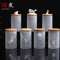 Old glass silver tea glass canister home storage tank cha cang Pu-erh tea cha guan