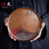 Old friends handmade gilt silver copper tea bearing pot bubble table dry bubble tray water storage tea tray Japanese retro kung fu tea set