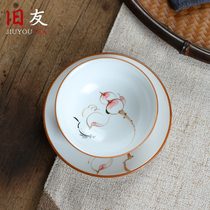 Kyoto hand-painted lotus tea cup coarse pottery tea cup Japanese single Cup ceramic small tea bowl kung fu tea set Master Cup