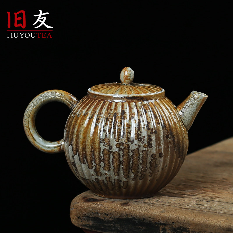 Wood-burning pot natural falling ash teapot pure handmade unglazed tea pumpkin pot Taiwan retro home Dalong kiln teapot - Taobao