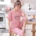 . Mùa hè womens đồ ngủ womens đồ ngủ cotton mùa hè ngắn tay bảy điểm quần bông bộ mùa hè có thể mặc quần áo nhà bộ hai mảnh. 