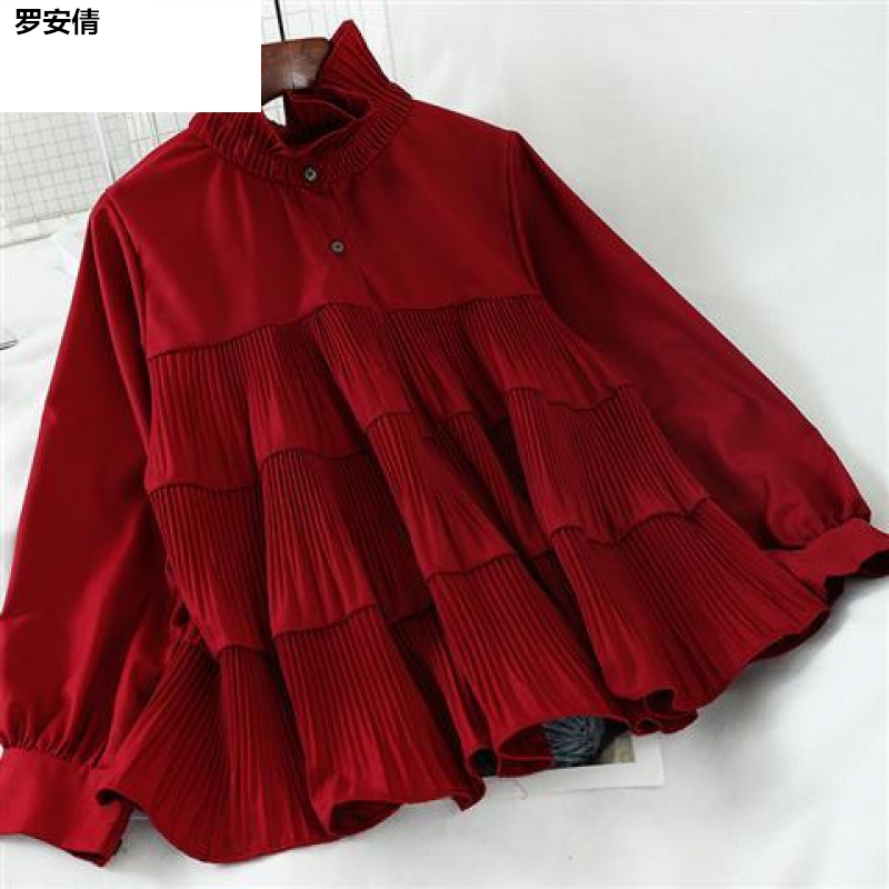 . 2020 mùa xuân mới Lotus Fringe Ples Doll Shirt Sweet Girl Thương Hiệu Gỗ Tai Collar Tied Với Lên trên Editing Woman