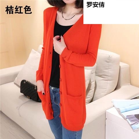 Mùa xuân và mùa thu gà mỏng cổ tim cardigan bên ngoài áo khoác dài mở ngực phụ nữ áo len của mặc một chiếc nhíp bên ngoài một cặp H