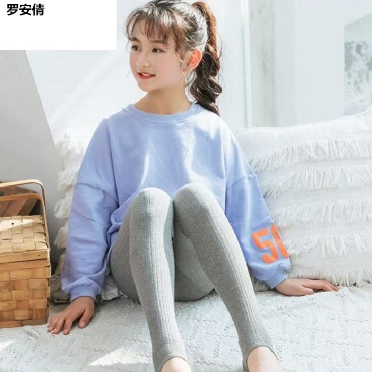 Cô gái mùa xuân và mùa thu váy Một jumpsuit mian vớ nhảy bước một mới cho trẻ em trên chân với chân Hàn Quốc phiên bản của quần xà cạp của trẻ em