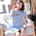 Mùa hè phụ nữ váy cotton ngủ bông dễ thương phụ nữ pajama symmy mùa hè ngắn tay giữa váy Hàn Quốc phiên bản phim hoạt hình lỏng lẻo về nhà quần áo. 