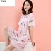 Bông lụa phụ nữ pajama váy ngắn tay mỏng rửa mùa hè vải thời trang dễ thương váy mùa hè vải bông nhân tạo nhà. 