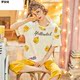 Summer womens đồ ngủ womens đồ ngủ cotton mùa hè ngắn tay bảy điểm quần bông bộ mùa hè có thể mặc quần áo nhà bộ hai mảnh.