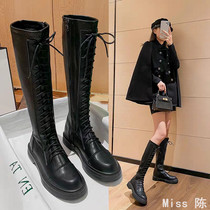 However knee boots womens autumn new Martin boots increased elastic boots thick-soled knight boots lace-up boots women