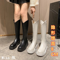 However knee boots womens autumn and winter new large-tube circumference V-mouth boots increase the height of small stature and thick-legged knight boots women