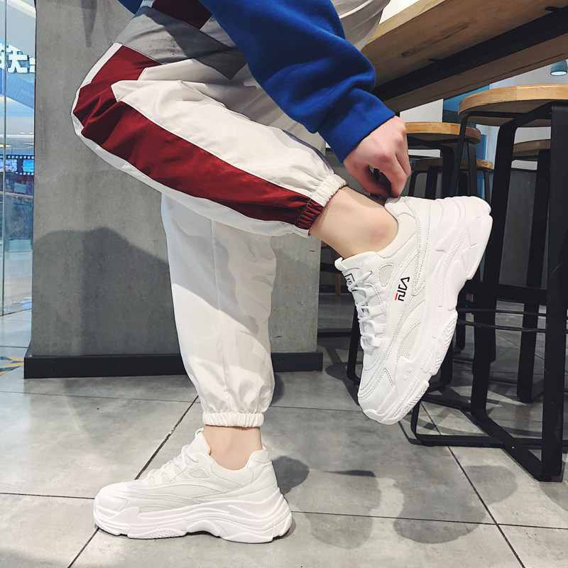 White daddy shoes men's leather Korean version all-match couple shoes sports breathable high-rise shoes men's trendy white shoes men