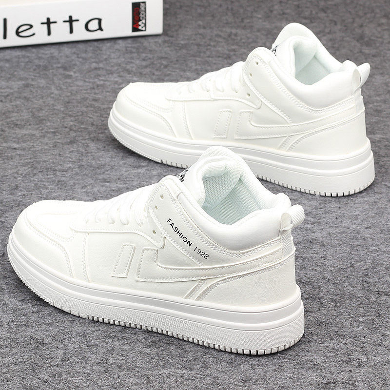 White High Cylinder Shoes Men Genuine Leather Han Edition 100 Hitch Lovers Board Shoes Men's Inner Heightening Sports Casual Thick bottom Little White Shoe Men