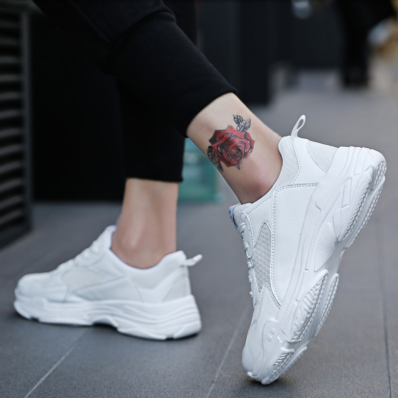 White daddy shoes men's leather Korean version all-match 2022 new breathable sports and leisure mesh small white shoes men's thick bottom