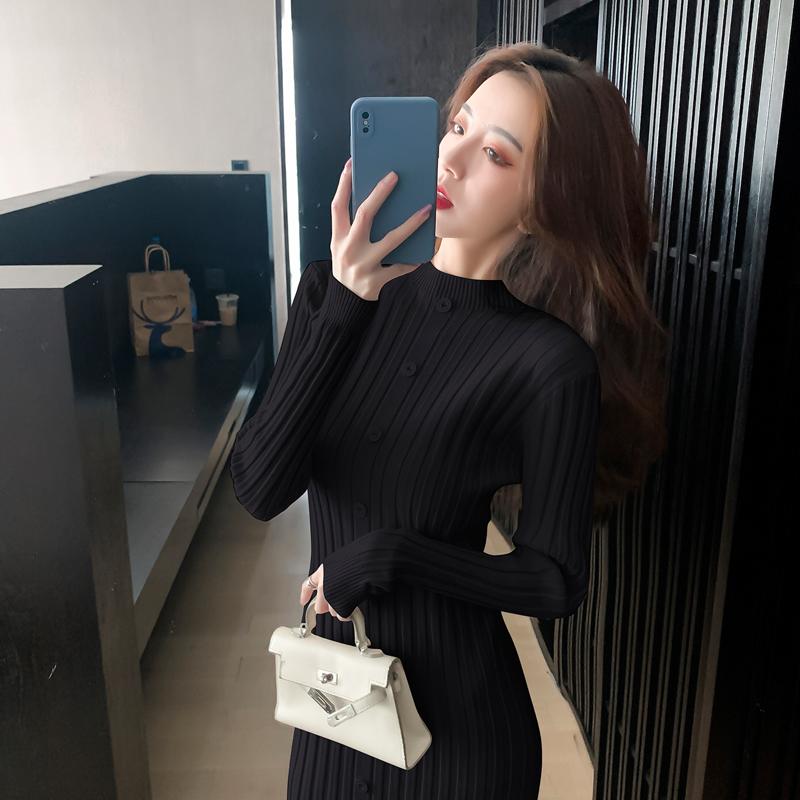 Temperament French retro matching coat with sweater skirt slim fit and slim mid-length version long-sleeved knitted dress for autumn and winter