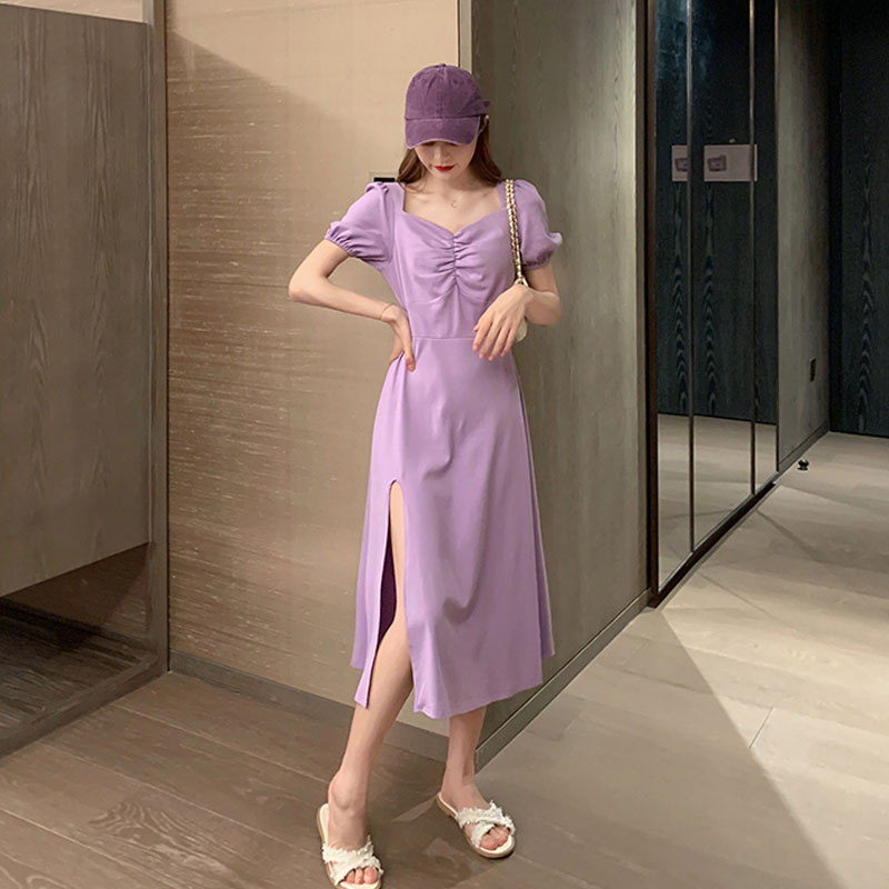 Large size women's clothing small V collar high waist machine skirt open fork to collect waist long skirt slightly chubby slim fit hide and slim fit