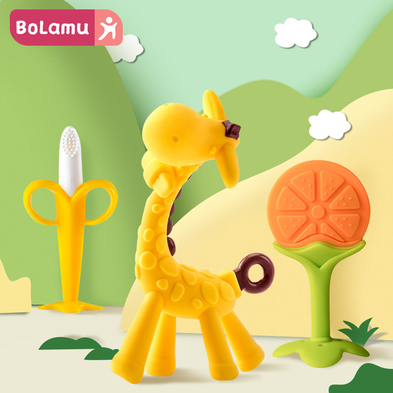 Bramu baby tooth fixer molar stick toy baby silicone bite music can boiled deer banana hand grab ball non-toxic