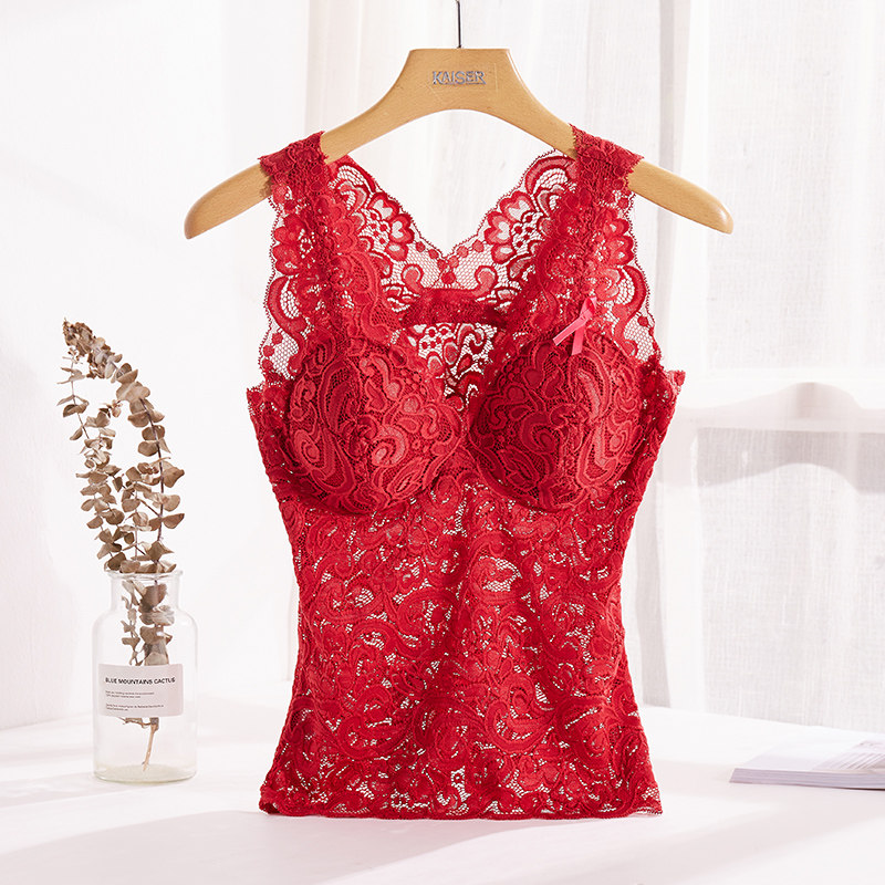 Lace camisole women's inner wear with chest pad Natsumi back bra one-piece temperament sexy underwear long section thin section