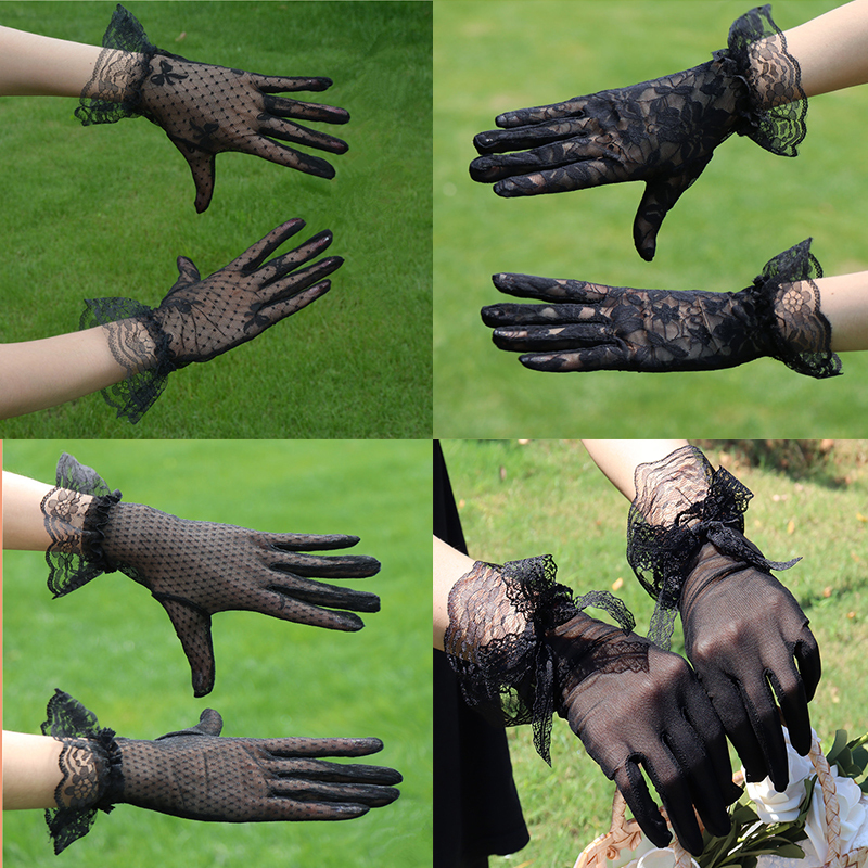 Retro Lace Gloves for Women, Thin Black Mesh, Elastic, Breathable, Sexy and Elegant, Cheongsam Accessories, Spring & Fall Sun Protection