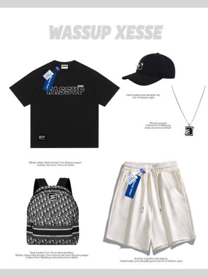 WASSUP休闲短裤男女夏季薄款宽松百搭美式沙滩裤直筒情侣五分裤子