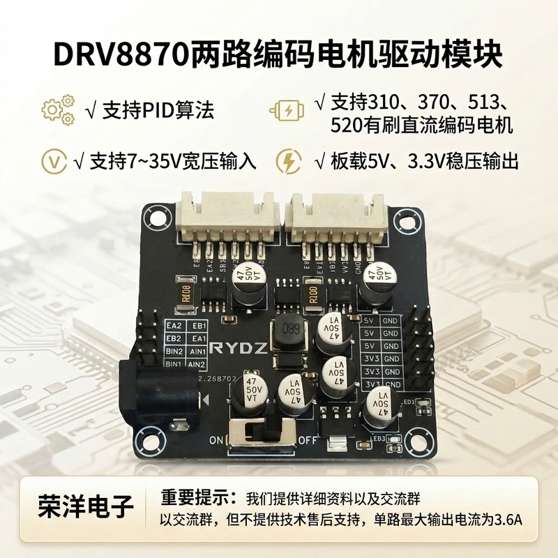 Drv8870 Dual-Channel Encoder Motor Driver Module, Far Outperforms Tb6612, 6.5V-40V Wide Voltage