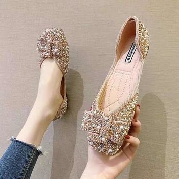 Single shoes for women 2024 new spring spring pearl sequin flat shoes versatile shallow mouth gentle fairy shoes scoop shoes