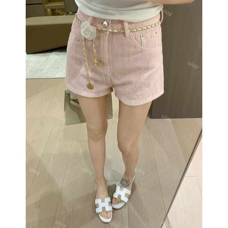 Pink Dopamine Crochet Design Denim Shorts for Women 2026 Summer New High-Waisted Arm-Lifting Slimming A-Line Hot Pants