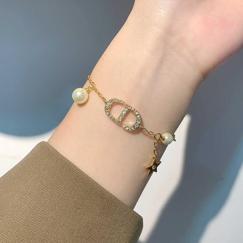 Omidio D Diamond-Encrusted Pearl Bracelet, European and American High-End Niche Design Gift for Best Friend ins Bracelet Jewelry
