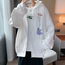 Stitch cardigan sweatshirt mens autumn and winter Hong Kong style ins trend top clothes loose and versatile hooded mens jacket