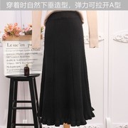 Xuân Thu đan bun hông váy dài vừa A-chữ đen váy gỗ tai eo cao pleated váy váy phụ nữ