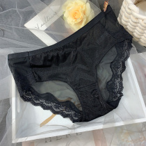 emwz中腰无痕蕾丝内裤女性感透明舒适网纱三角裤女大码纯棉裆