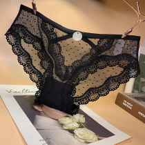 emwz性感蕾丝内裤女低腰时尚金属装饰镂空透明诱惑三角裤纯棉裆
