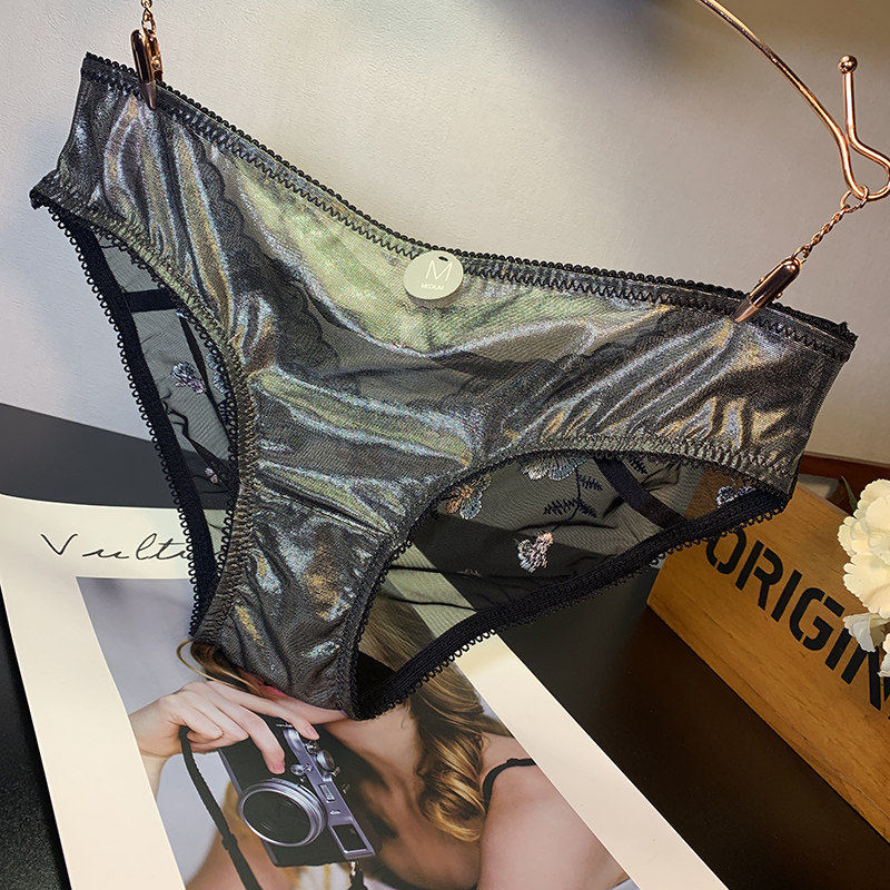 Embroidered Panties Lace Embroidered Sexy Jacquard Transparent Mid-Low Waist Hip Raise Ladies Princess Lace-Up Briefs