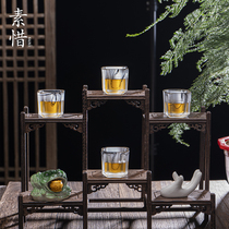 Su Xi ink and glass checkered cup Small teacup single small portable small household simple retro Chinese style