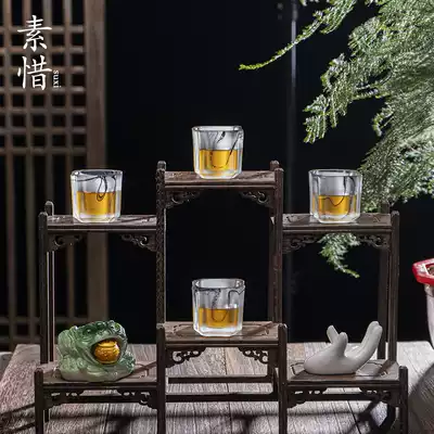 Sopi ink glass checkered cup small teacup single small portable small home simple retro Chinese style