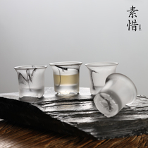 Su Xi ink painting Chinese style glass small teacup Single master cup Kung Fu tea transparent household thickened three-legged cup