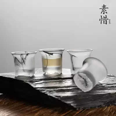 Shuixi ink and wash Chinese style glass glass cup single owner Cup Kung Fu tea transparent home thickened three-legged Cup